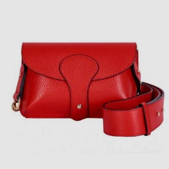 Vera Pelle Genuine Leather Red Crossbody Bag Adjustable Strap, Gold Hardware - Picture 8 of 8